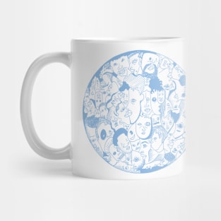 Light Blue Many Faces Mug